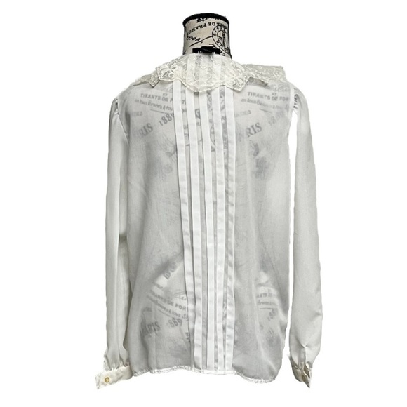Vtg Nilani Sheer Ivory Pintuck Blouse Lace Collar Y2K Retro Romantic Womens L - Picture 5 of 9